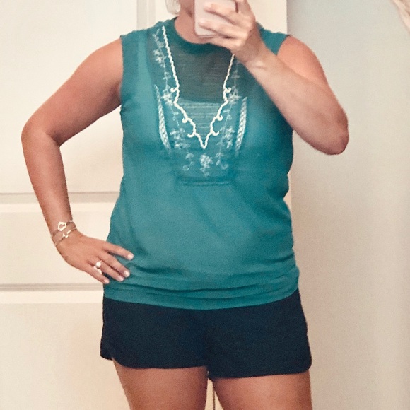 Hinge Brand Embroidered Blouse in Turquoise - Picture 4 of 6